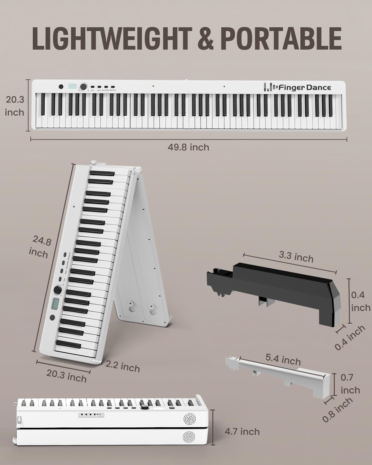 Finger Dance Folding Piano Keyboard 88 Keys, Portable Electric Keyboard with Bluetooth MIDI, Full Size Digital Piano, Wood Grain, Semi-Weighted, Touch Sensitive, with Storage Bag for Beginner