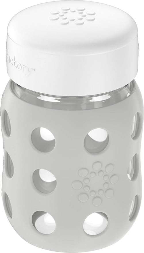 Lifefactory 8-Ounce Wide Neck Glass Baby Bottle with Protective Silicone Sleeve and Flat Cap, Stone Gray (LG2231WCG4)