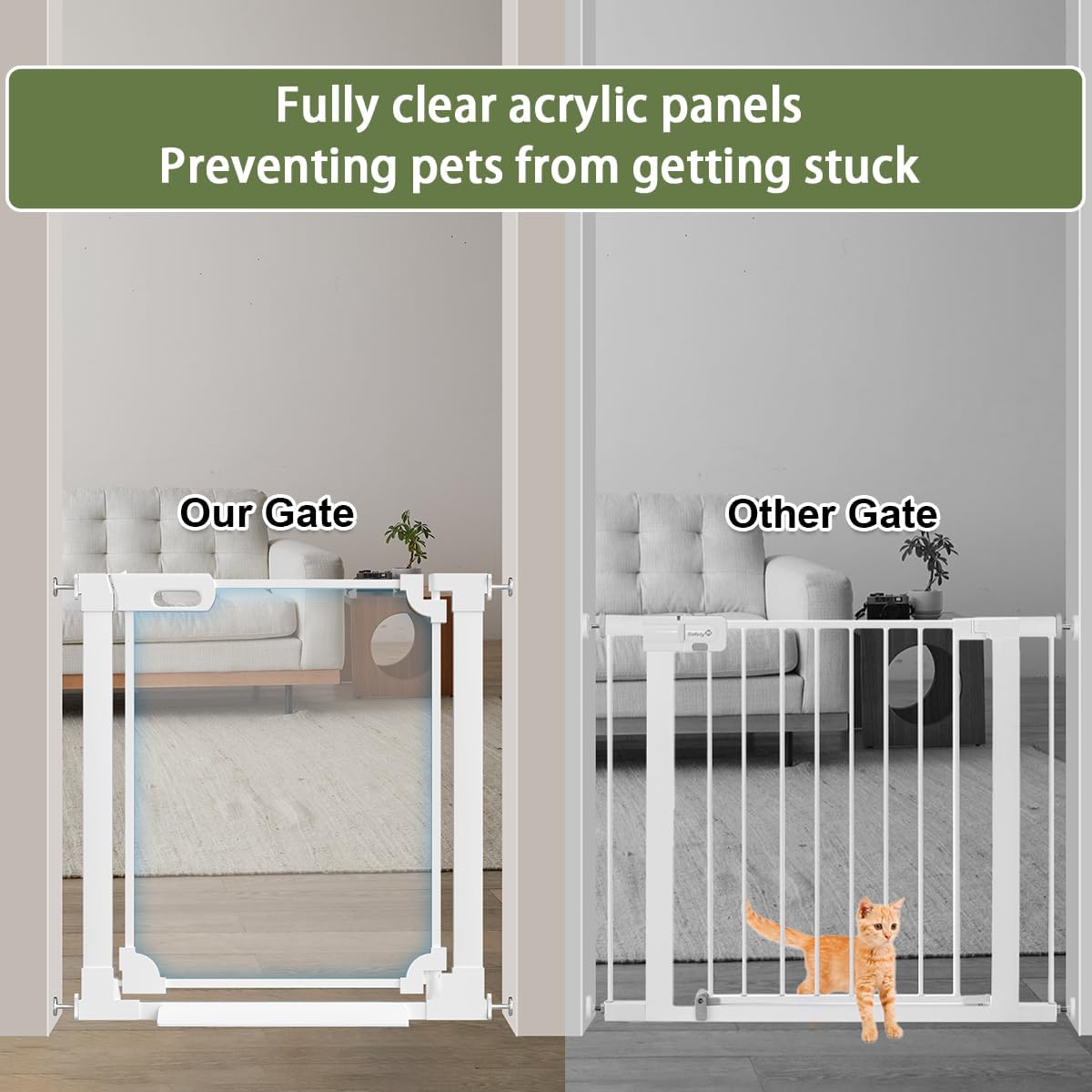 Clear Baby Safety Gate for Stairs,29"-48" Wide, 30" Tall Pressure Mounted Acrylic Pet Gate, Easy Walk Through Auto Close Child Gate for Doorways and House,29.52-37.79"