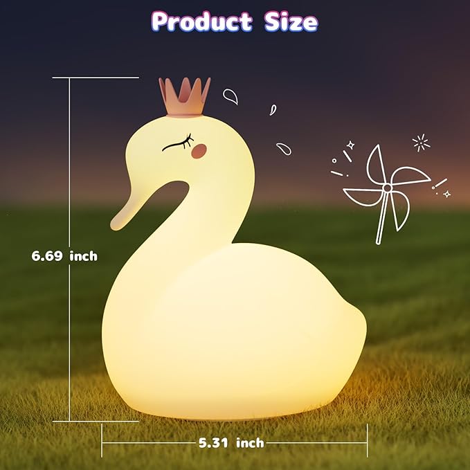 Silicone Night Light for Kids – Rechargeable Tap Control Lamp with 8 Colors, Cute Animal Design for Nursery, Toddler Room Decor, Gifts for Girls and Boys (Swan)