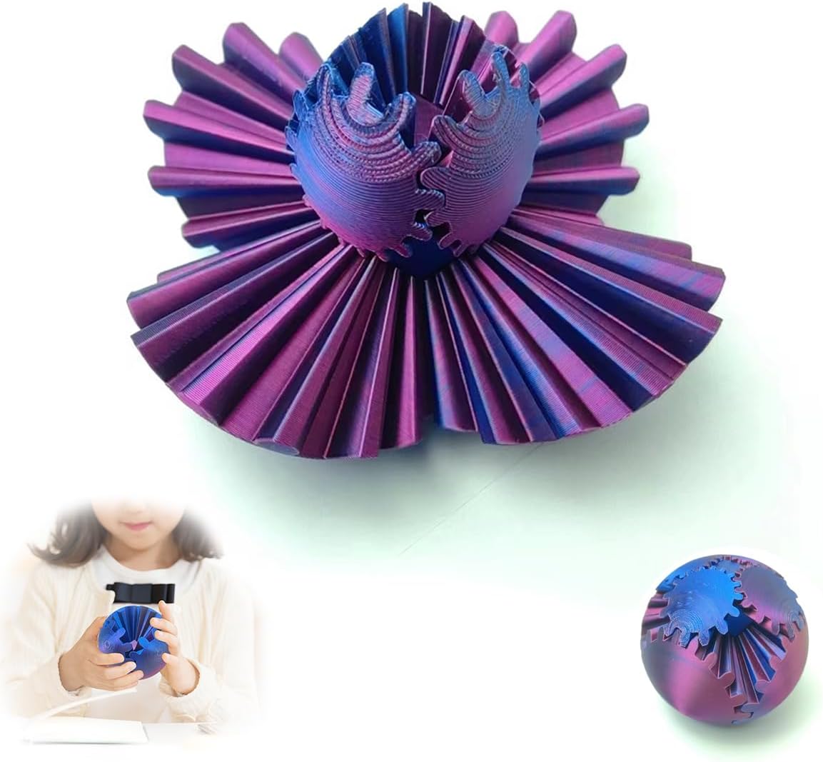 Gear Ball - 3D Printed Gear Ball Spin Ball or Cube Fidget Toy, Gear Ball Fidget Toy, Stress Ball, GearSphere Desk Toy, Gear Toy for Stress and Anxiety Relaxing (Purple, 8cm)