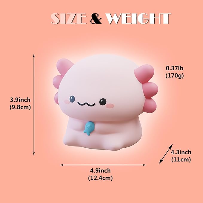 Axolotl Cute Cartoon Nursery Night Lights, Animal Design Safe Silicone Soft LED Nursery Lamp for Toddler Room Decoration