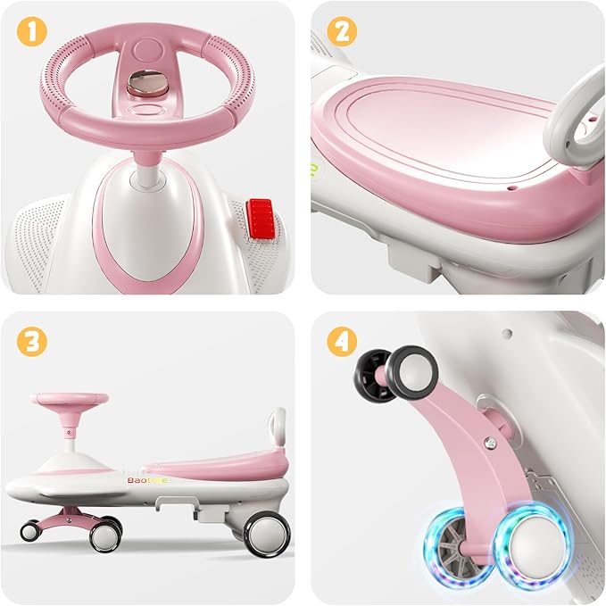 Kids Electric Ride On Car 12V - Electric Wiggle Car with Rechargeable Battery, LED Lights & Music,Anti-Rollover for Boys Girls Ages 3-8, Indoor/Outdoor Toy Vehicle up to 150 lbs