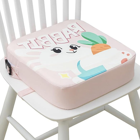 Toddler Booster Seat for Dining Table, Portable Kids Booster Seat with Safety Buckles Portable Increasing Booster Cushion with Non-Slip Bottom (Pink Rabbit)