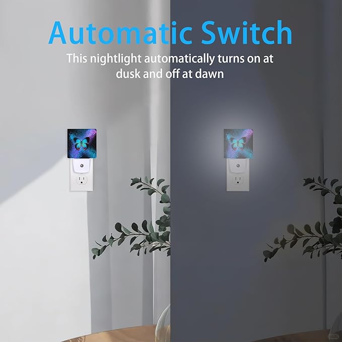 Night Lights Plug into Wall Colorful Blue Butterfly Night Lights Dusk to Dawn Sensor Led Lamp for Women Men,Led Lights for Stairway/Hallway/Bedroom,0.5W