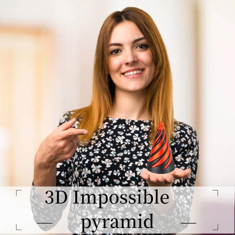 Impossible Pyramid Passthrough Sculpture, Pass Through Pyramid, 3D Printed Spiral Cone, Mini Vortex Thread Illusion (Gold)