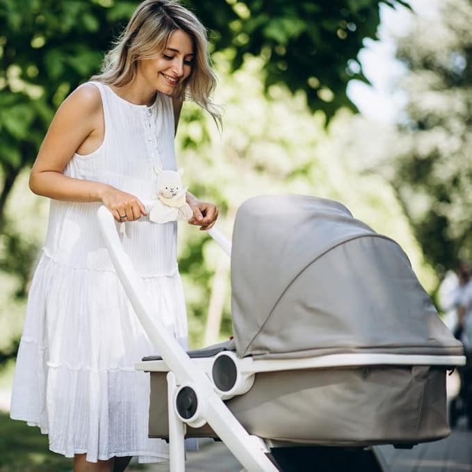 Lulyboo Lovey Baby Sleep Soother & Teether - Plush Security Blanket with Music, White Noise, Vibration, Detachable Silicone Teethers, Universal Crib Attachment, Llama Design, BPA-Free