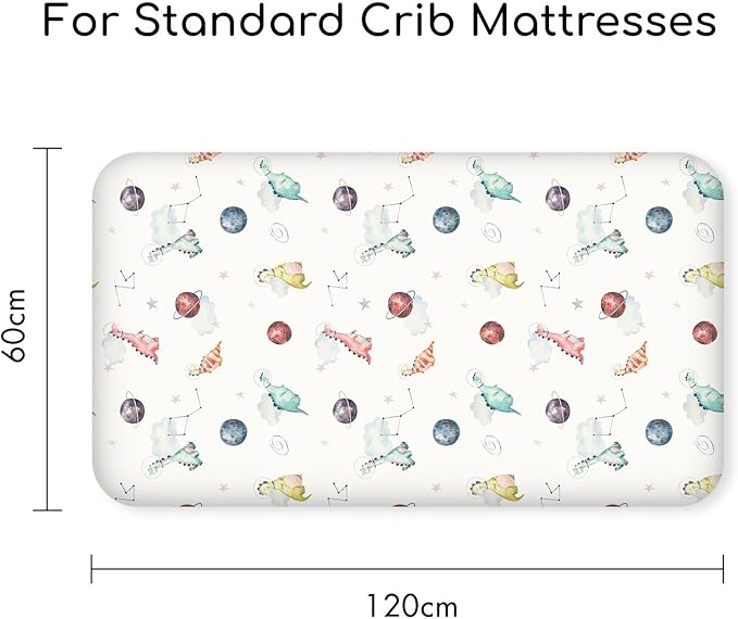 Nap Mat Sheet 47"x24", 3 Pack Dinosaur Baby Crib Sheets Fitted Elastic Corners, Preschool Day Care Rest Mat Cover, Soft Breathable - Compatible with Regalo My Cot, Joovy Travel Cot