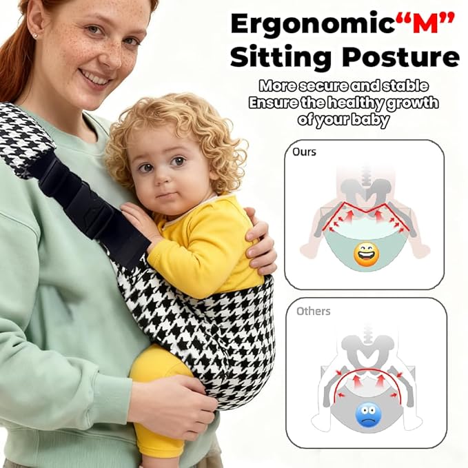 Baby Sling Carrier Adjustable Baby Sling 2025 Upgraded Toddler Sling Comfortable Baby Wrap Carriers Ergonomic-Designed, Travel Friendly Carrying 10-45 Lbs Blackwhite