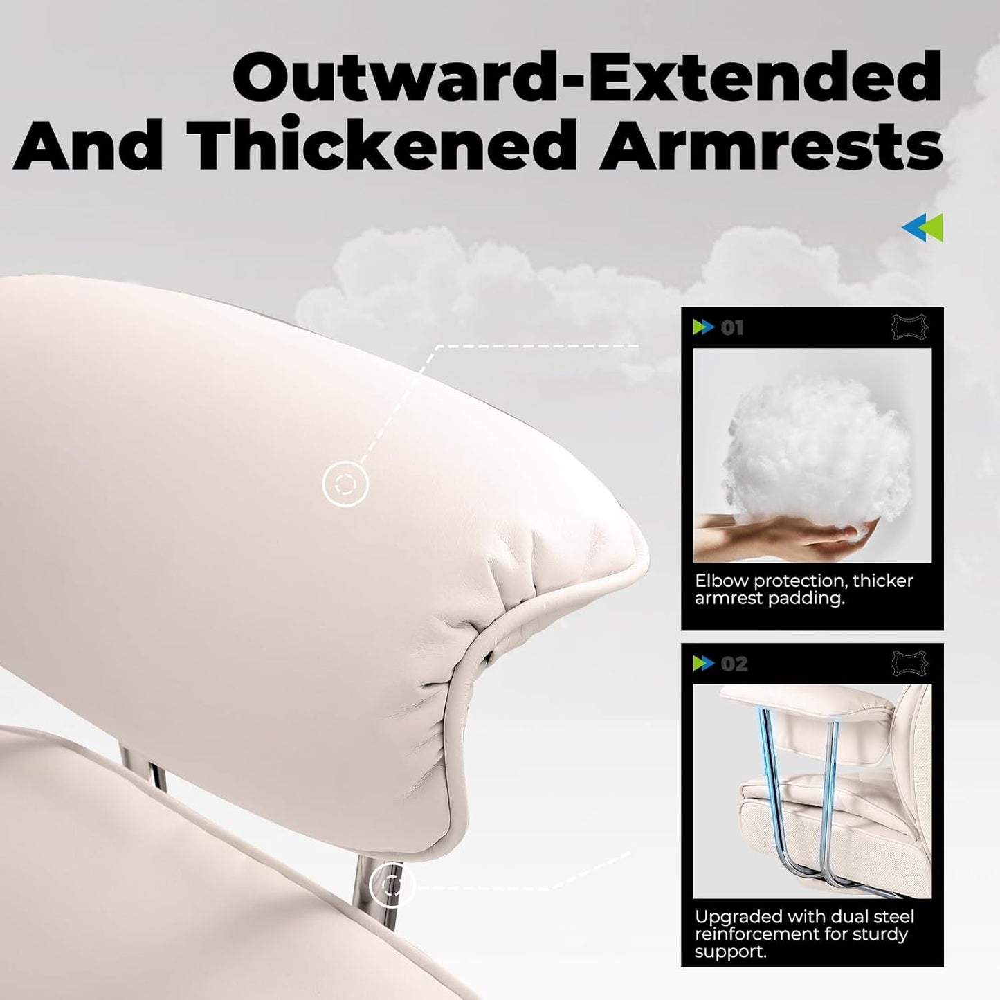 COMHOMA Big and Tall Office Chair, High Back Leather Gaming Chair with Footrest, Executive Ergonomic Office Chairs with Pocket Spring Lumbar Support and with Outward Fixed Soft Armrests