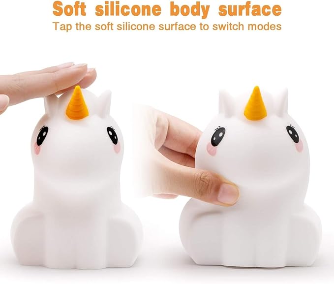 Night Light Kids, Safe Soft Silicone Bedside Lamp, Baby Nursery Lamp, 9 Colors with Remote Control, USB Rechargeable LED Multicolor Lamp for Children/Bedroom/Child Gift - Medium Unicorn