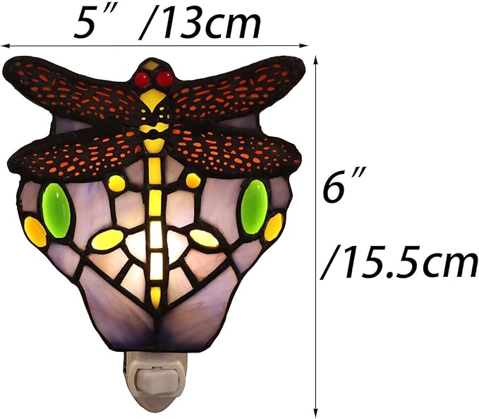 Bieye L10931 Tiffany Style Stained Glass Dragonfly Wall Lamp with Plug-in Night Light Socket for Home Decor (Blue)