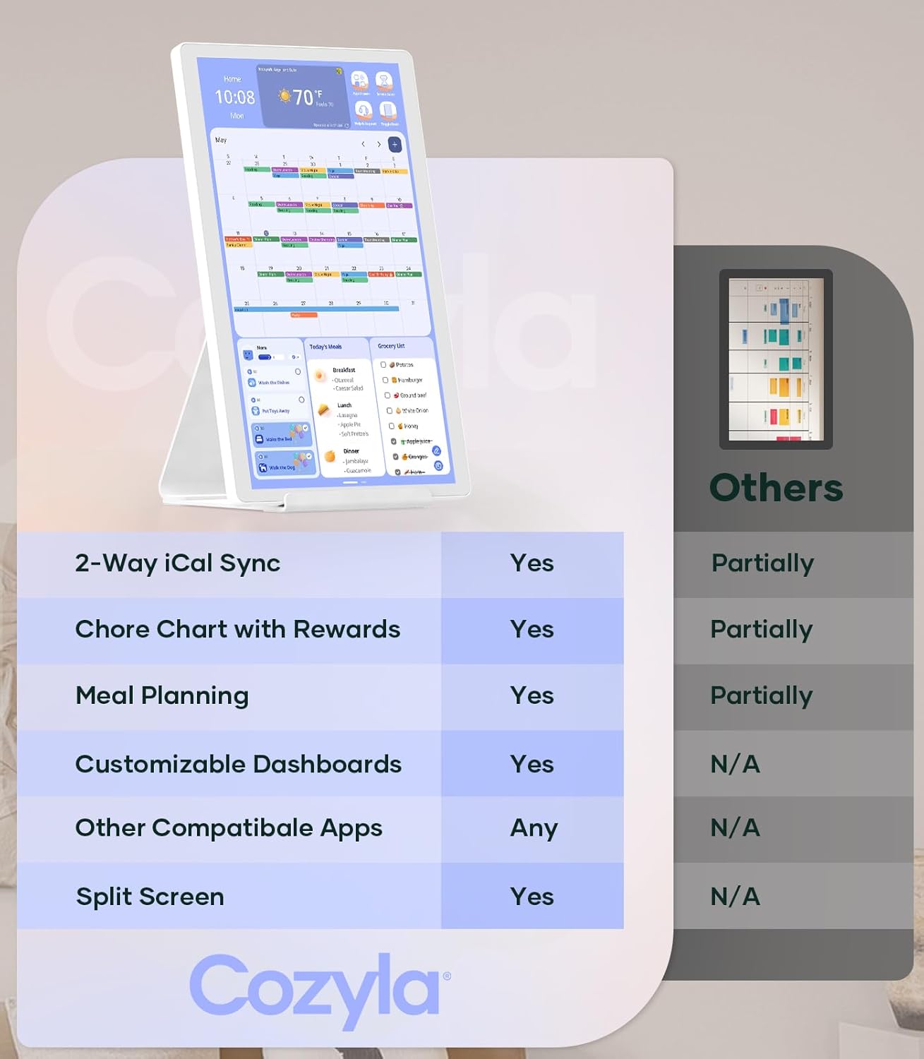 Cozyla Digital Calendar+ 2: 15.6'' Wall Planner Touch Screen Chore Chart Customize Dashboard Smart Electronic Calendar for Family Schedules Meal Planner Support App Store w/Stand Wall Mount White