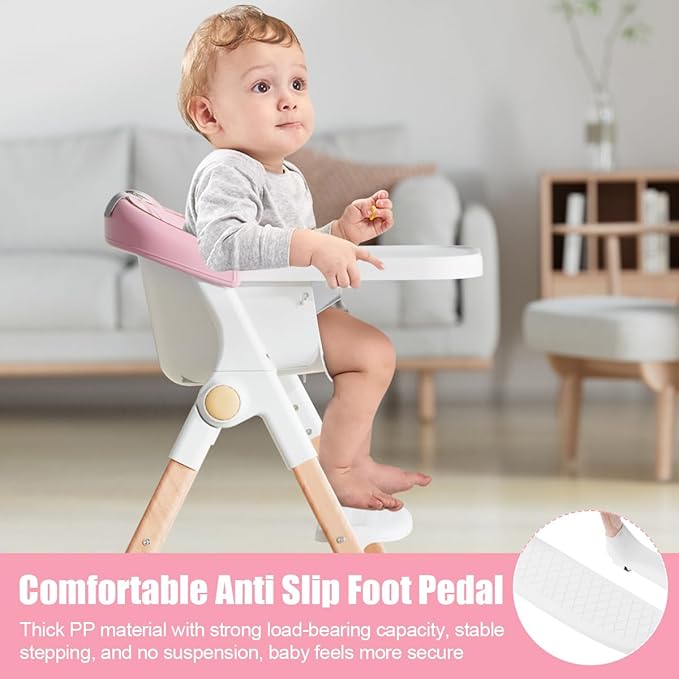Baby High Chair, High Chairs for Babies and Toddlers, Convertible Folding High Chair with Removable Tray 5 Point Harness Footrest Detachable PU Cushion, Portable Highchair for Baby Toddlers