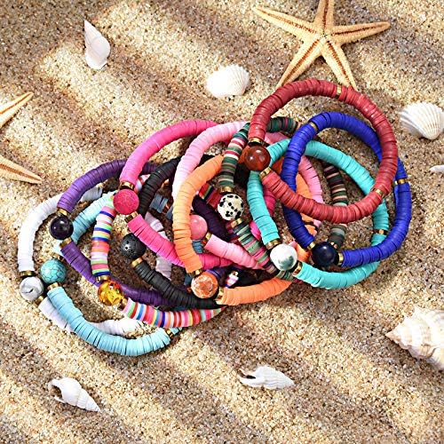7800 Pcs Clay Beads for Bracelet Making，24 Colors Flat Round Polymer Clay Bead 6mm Spacer Heishi Beads with Pendant and Jump Rings Letter Bead for Bracelets Necklace Earring DIY Craft
