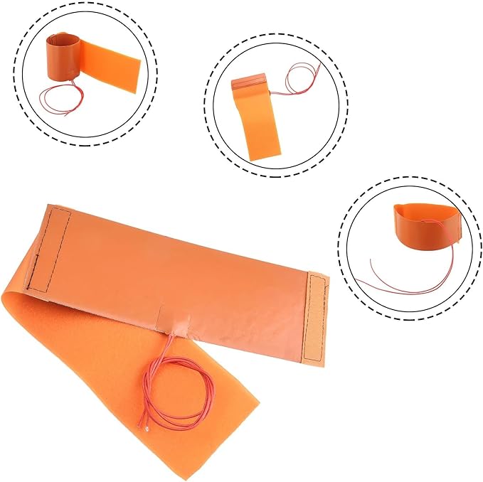 12V 240W Flexible Silicone Heating Mat Pad Element Bottle Heater Orange 10x30cm with 50cm Cable for Cars Trucks