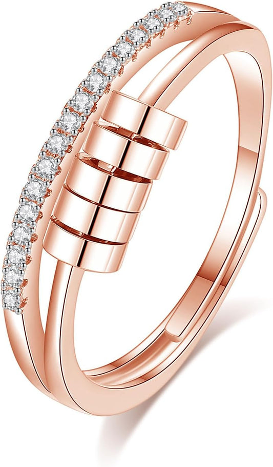 INFUSEU Funny Spinner Fidget Rings for Women Girls Anti Anxiety Stress Worry, Adjustable Size