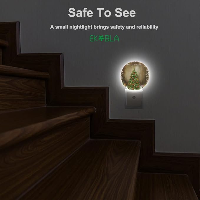 EKOBLA Winter Green Christmas Tree Night Lights Plug into Wall Holiday Presents Gift Boxes Snowflakes Plug-in Nightlights Auto Sensor LED Dusk to Dawn Light for Boys Girls Men Women