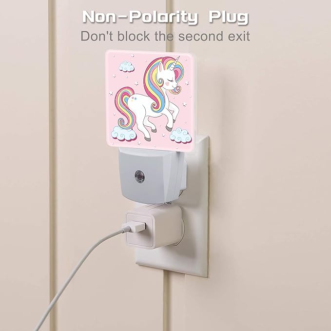 Cute Rainbow Unicorn Night Light, Pink Unicoron Cloud Stars Dusk to Dawn Night Light Plug in,0.5w Energy Saving Sleep Friendly NightLight for Kids Boys Girls Home Decor