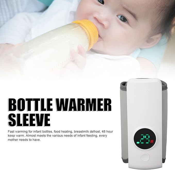 Portable Bottle Warmer, Bottle Heating Sleeve for Breastmilk or Baby Formula, Fast Baby Bottle Warmer with 6000mAh Battery, Battery Powered