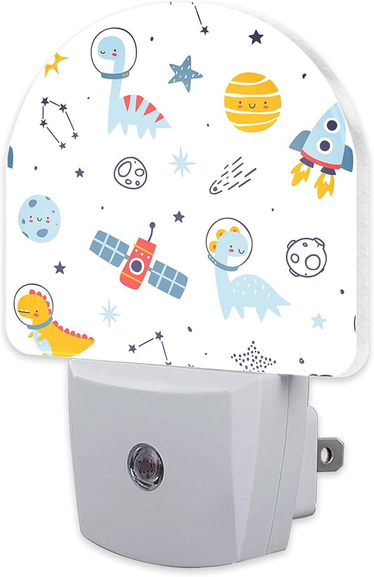 Cute Dino Astronauts Night Light, Cosmic Galaxy Dinosaurs Dusk to Dawn Night Light Plug in,0.5w Energy Saving Sleep Friendly NightLight for Kids Boys Girls Home Decor