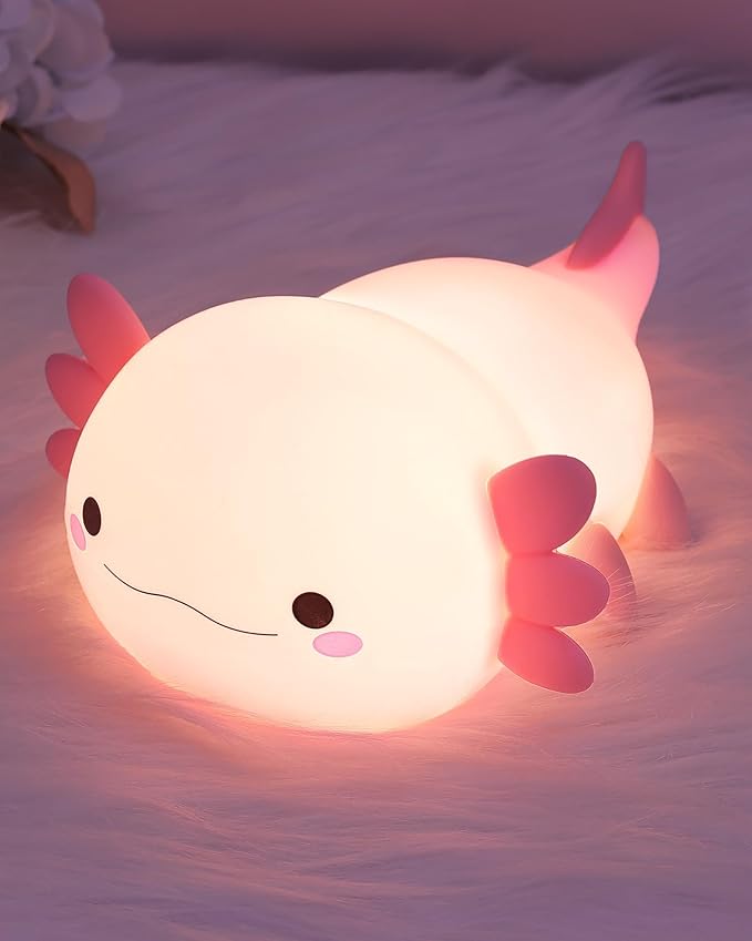 Axolotl Night Light for Kids, Cute Axolotl Silicone Lamp Rechargeable, Squishy Animal Light with Timer Dimmable, Nursery Decor Birthday Holiday Gifts for Girl Boy
