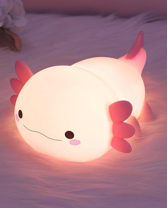 Axolotl Night Light for Kids, Cute Axolotl Silicone Lamp Rechargeable, Squishy Animal Light with Timer Dimmable, Nursery Decor Birthday Holiday Gifts for Girl Boy