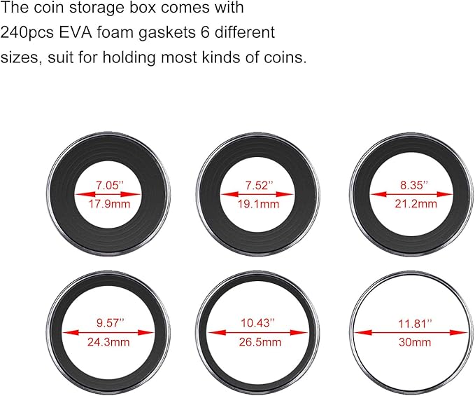 120 pcs 30mm Coin Capsules Coin Holders for Collectors, with Foam Gasket and Plastic Storage Organizer Box, 6 Sizes (17.9/19.1/21.2/24.3/26.5/30mm) Coin Case for Coin Collection Supplies (Black)