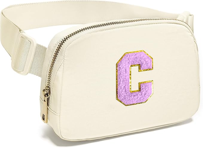 Gitus Gifts for 8 9 10 11 12 Year Old Girls Belt Bag Fanny Pack Crossbody Bags with Initial Letter Patch Cute Stuff Birthday Gifts for Teen Girls Women Personalized Trend Stuff (Ivory-C)