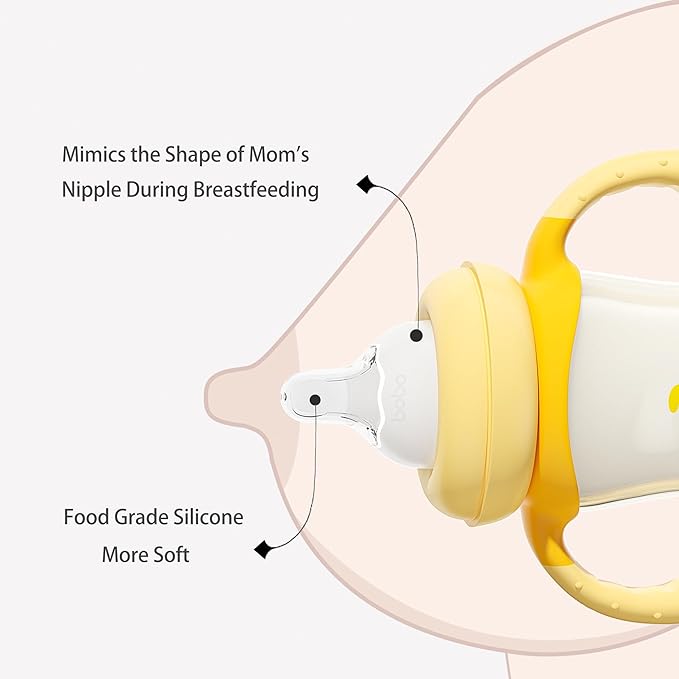 YOHKOH Natural PPSU Baby Bottle with Natural Response Nipple, Newborn Anti-Colic Baby Bottles with Handle, Wide Neck Mushroom Cap Baby Bottle (8.8oz (Pack of 2), Yellow1)