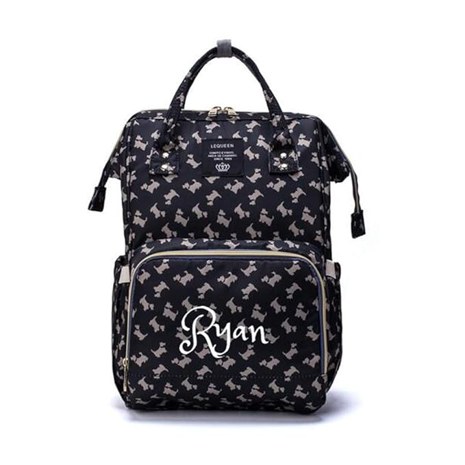 Personalized Large Diaper Bag Knapsack/Tote Bag/Backpack -Custom Monogram Embroidered for Infant/Baby Bag (Dogs 2)