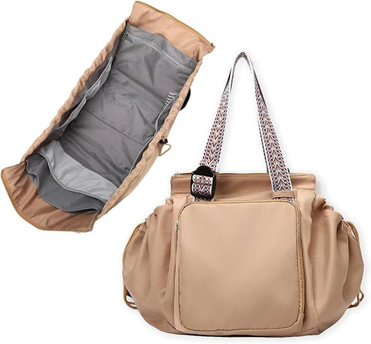 Diaper Bag Tote for Moms & Women, Large Capacity Multi-Functional Tote with 16 Compartments, Convertible Backpack & Shoulder Bag for Work, Travel, Shopping & Picnic (Sandy Beige)