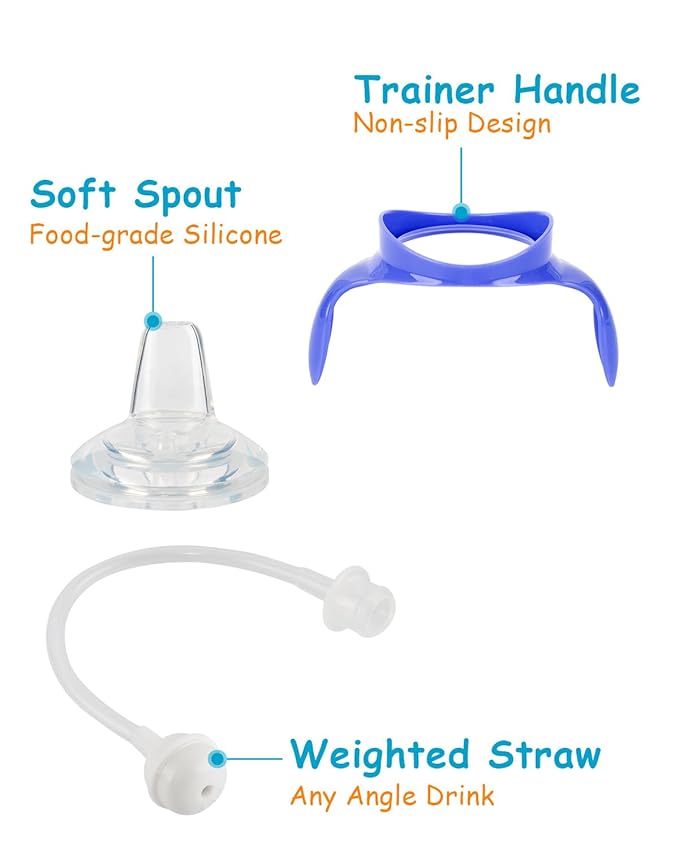 Sippy Cup Soft Spout Conversion Kit for Lansinoh Baby Bottle, Toddler Transition Kit with Silicone Sippy Spout Nipple, Weighted Straw, Bottle Handle, Cleaning Brush, 3 Pack, 6m+