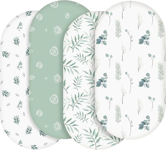 Soarwg Kids Bassinet Sheets, Bassinet Sheets for Baby Boy and Girl, Bassinet Sheet Neutral, Fit for Rectangle, Round, Oval, Hourglass Mattress, Flexible for Different Bassinet Pad/Mattress 4 Pack