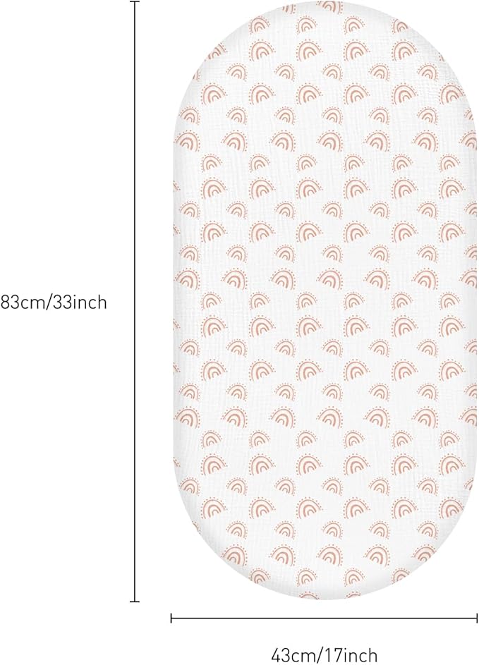 Muslin Bassinet Fitted Sheets, 2 Pack for Baby Boy and Girl, Soft Breathable Baby Pad/Mattress Sheet, Fit for Hourglass Oval and Rectangle Bassinet Mattress (Lattice Rainbow)