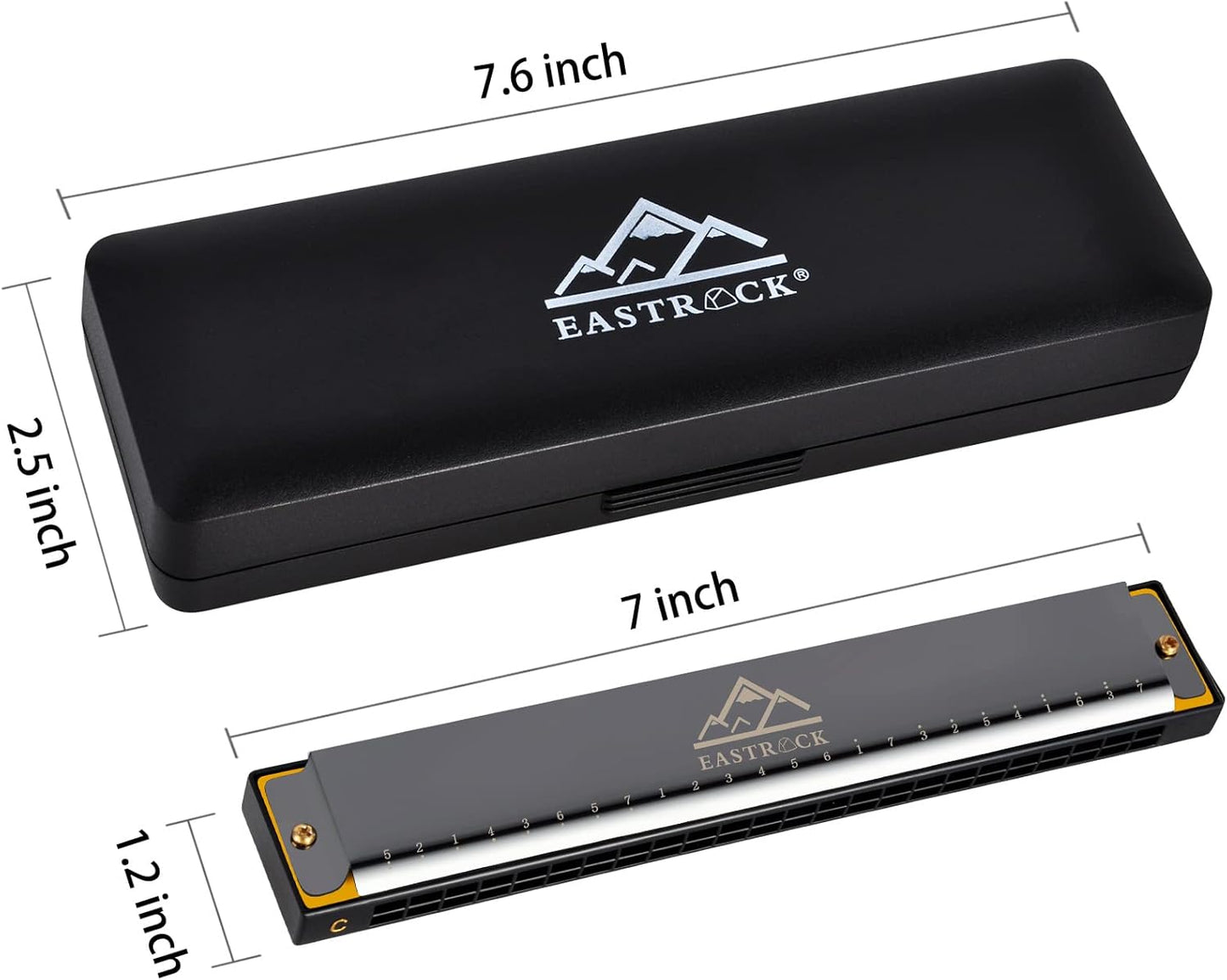 EastRock Blues Harmonica 24 Hole C Key with Case, Mouth Organ Harp, Diatonic Harmonica for Beginner, Adult, Kids, Professional, Students, Friends, Gifts