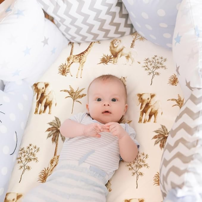 4 Pack Safari Jungle Animals Neutral Unisex Fitted Nursery Baby Sheets Set Toddler Mattress Sheets for Baby Boys or Girls (Bassinet Sheets)