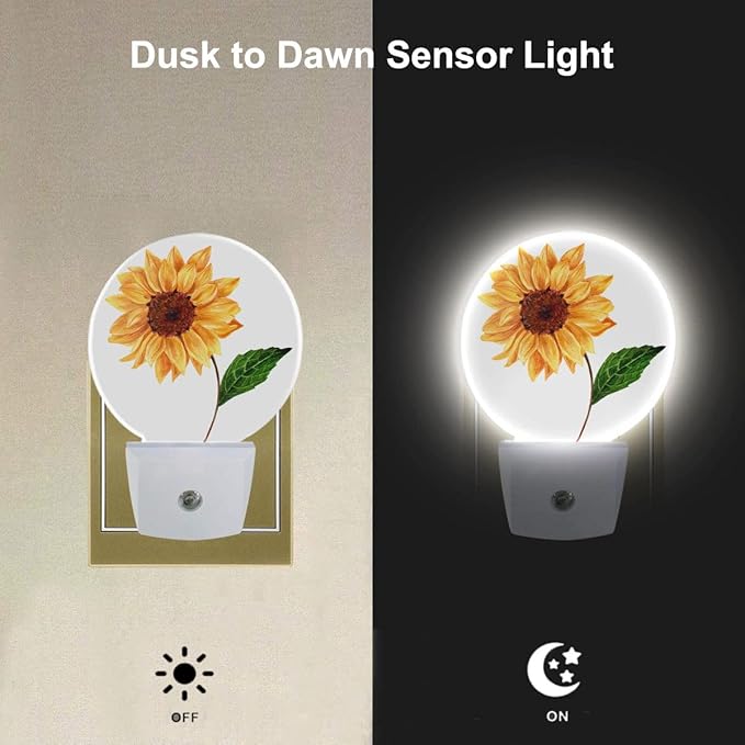 EKOBLA Spring Sunflower Night Lights Plug into Wall Happy Sunflower Green Leaf Night Light Bedroom Decor for Boys Girls Grandma Grandpa Dusk to Dawn Sensor LED Lamp Home Wall Decor