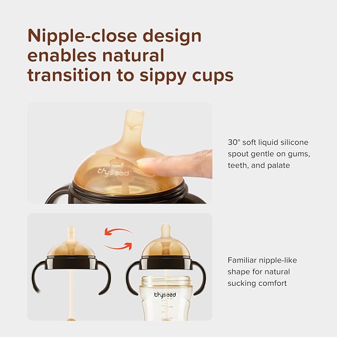 Thyseed PPSU Weighted Straw Cup with Handles Toddlers Transition Bottles to Sippy Cups No Spill Learner Milk Water Baby Bottle Soft Silicone Spout Dishwasher Safe BPA Free 6+ Months 10oz/300mL 2 Pack
