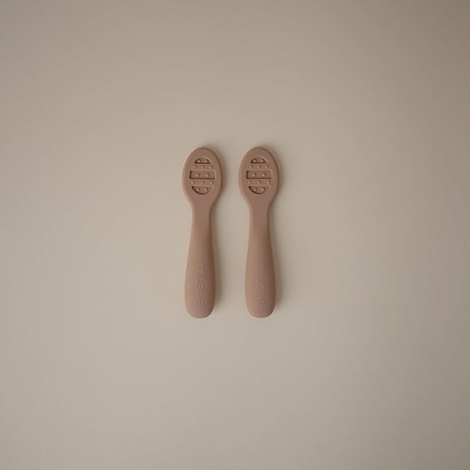 mushie Silicone First Feeding Baby Spoons | 2 Pack (Natural/Shifting Sand)