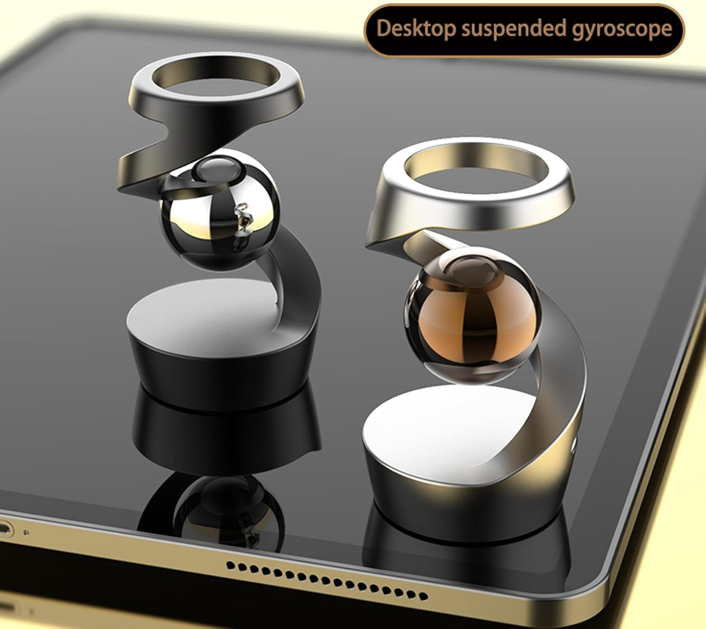 Adult Fidget Toys, Gravity Defying Kinetic Desk Toy, Metal Silent ADHD Fidget Toy for Adult, Fidget Spinner Toys for Office Desk(Gold-Silver Ball)