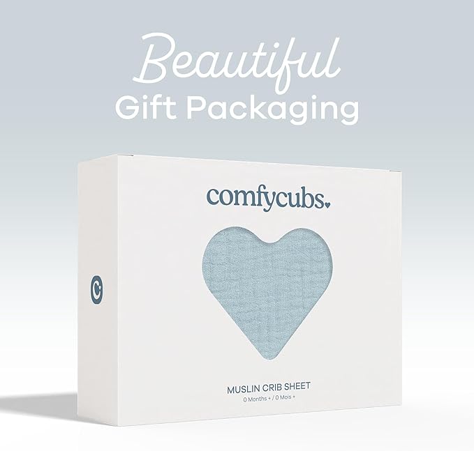 Comfy Cubs 100% Muslin Cotton Fitted Crib Sheet - Soft, Standard & Breathable Crib Sheets for Toddler Mattress - Snug Fit, Secure Elastic with Beautiful Packaging for Boys & Girls - Sky Blue