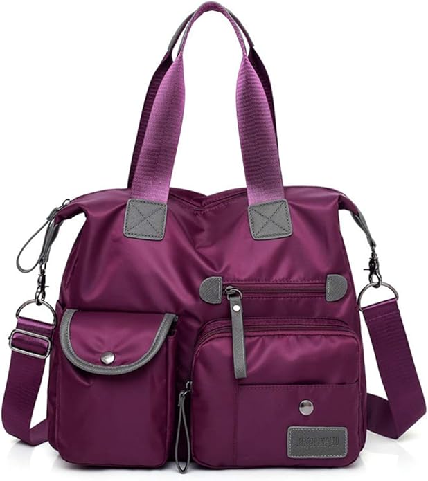 MINTEGRA Nylon Tote Bag for Women Multi Pocket Shoulder Bag Waterproof Diaper Crossbody Bag