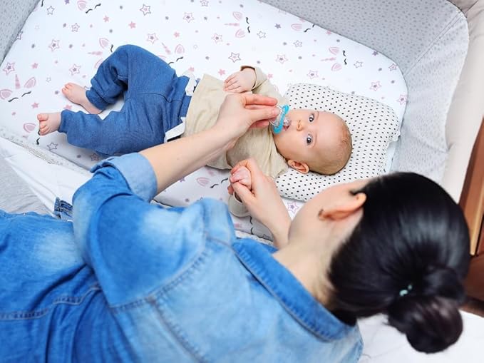 4 Pack Soft Baby Girl N Play Sheets for Mini Crib Mattress Unicron Rainbow Heart Cute Neutral Polyester Unisex Fitted Mini Crib Sheets Set for Baby Girls