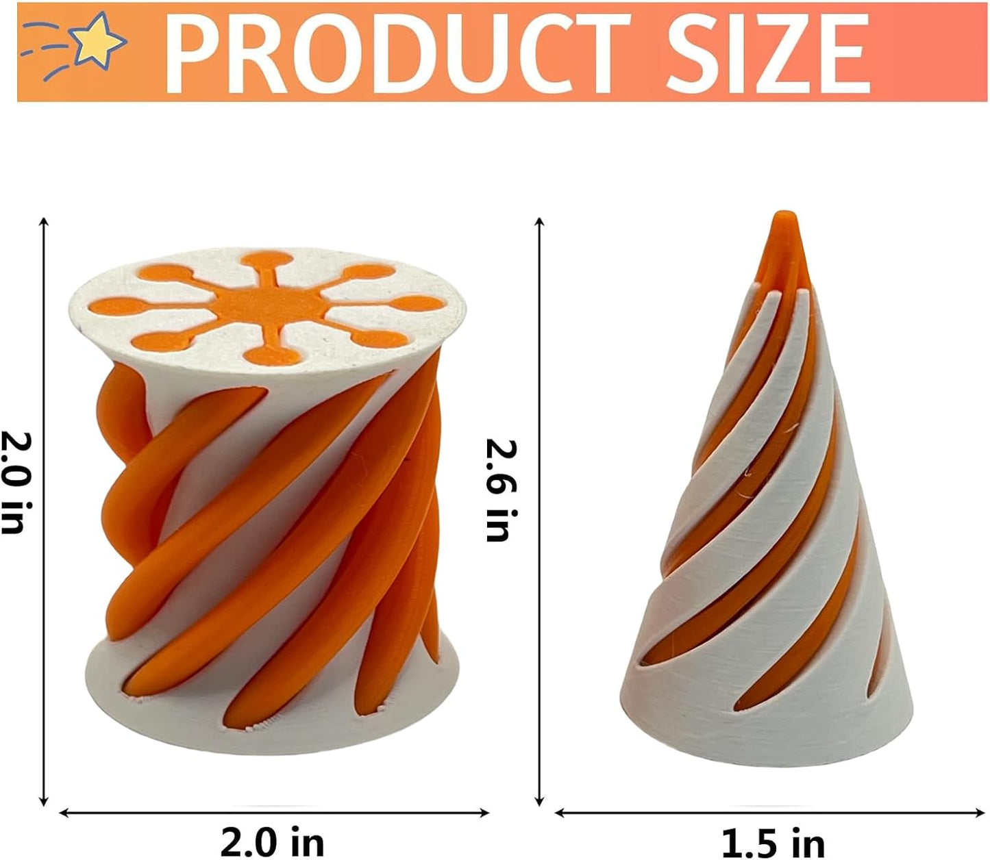 Impossible Pyramid Passthrough Sculpture - 2Pcs 3D Printed Spiral Cone Fidget Toy, Stress and Anxiety Relief Toy, Pass Through Pyramid Fidget Toy for Adult Children (Orange)