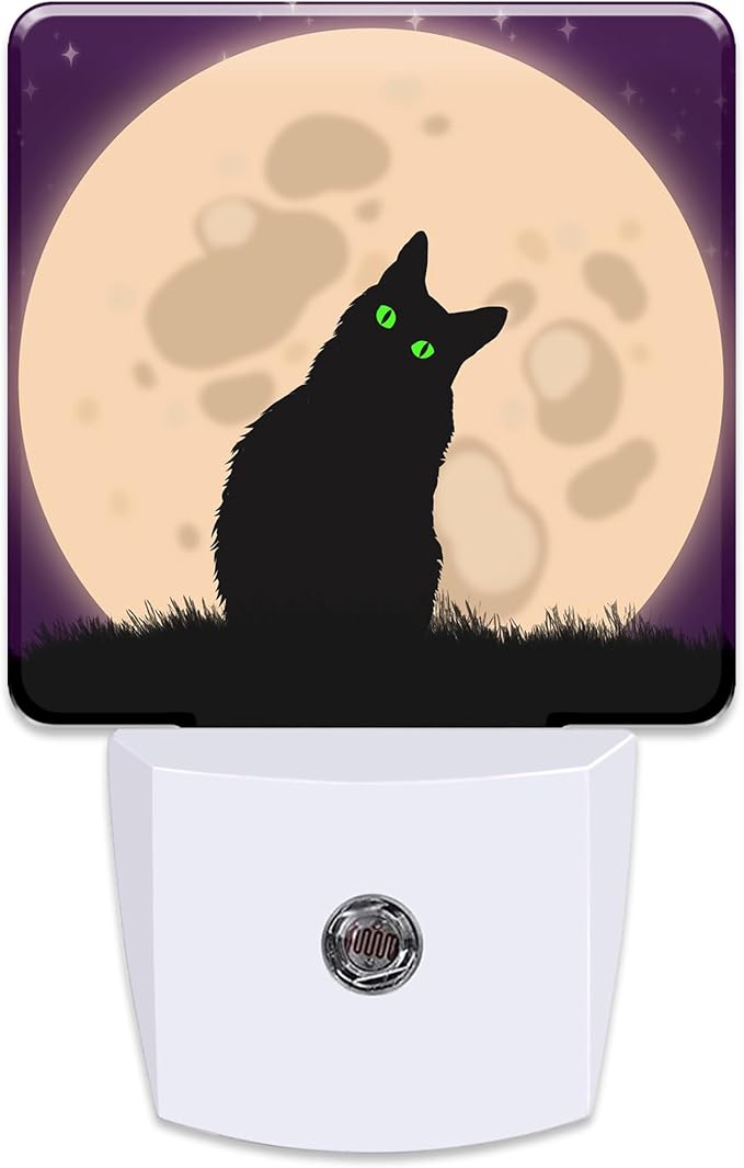 Black Cat Spooky Halloween Plug in Night Light with Auto Dusk to Dawn Sensor,Warm Night Lights for Boys Girls Bedroom Bathroom Hallway Kids Room Gifts