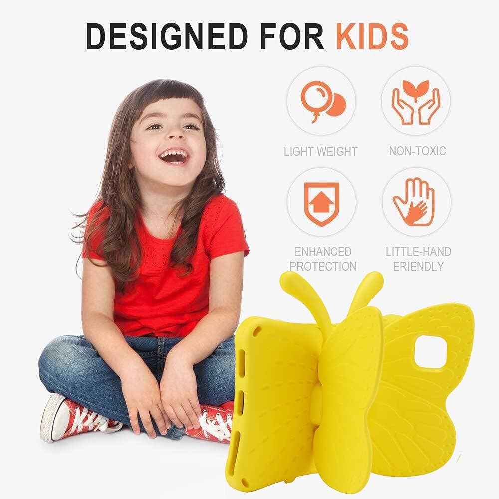 Fire HD 10 Kids Tablet 11th Gen 2021 2023 Case 10.1 Cute Butterfly Kids Pro Case with Stand Light Weight EVA Rugged Shockproof Heavy Duty Kids Friendly Full Cover for Kids Girls (Yellow)