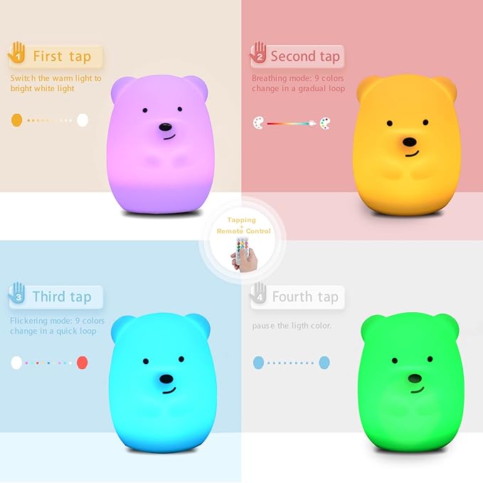 WHA&DARREN Large Owl Night Light for Kids,Cute Baby Night Light, Silicone Bedside Lamp, Sleep Lights, Eye Caring, Adjustable Brightness & Color, Time Setting, Touch+Remote Control