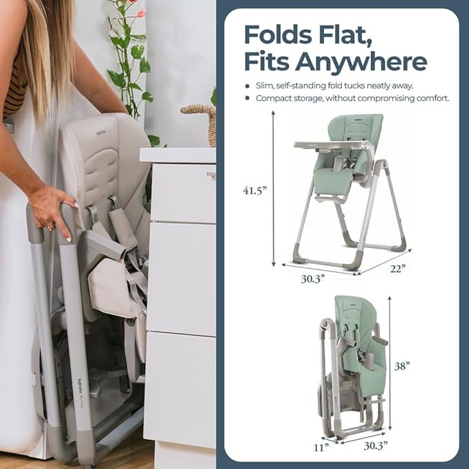 Inglesina My time Highchair, Mint - Adjustable High Chair for Babies & Toddlers, 4 Height & 3 Recline Settings, Collapsible, Tool-Free Assembly, BPA Free, Removable Tray for Easy Cleaning