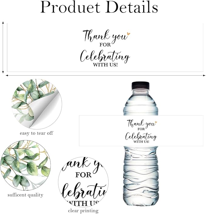 100PCS Wedding Water Bottle Labels Waterproof Greenery Floral Wraps Sticker for Water Bottle Baby Shower Bottle Label for Bridal Shower Party Thanks（White）